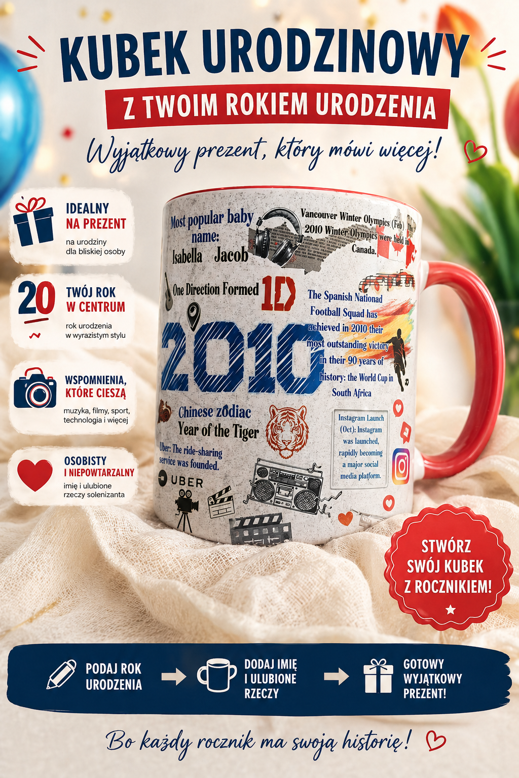Personalised Birthday Year Mug – Custom Year of Birth Gift
